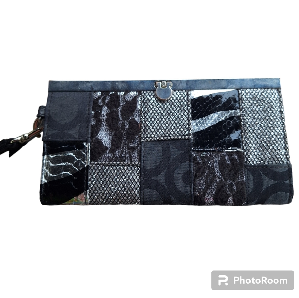 Black and Silver Metallic Patchwork Clutch Wallet
